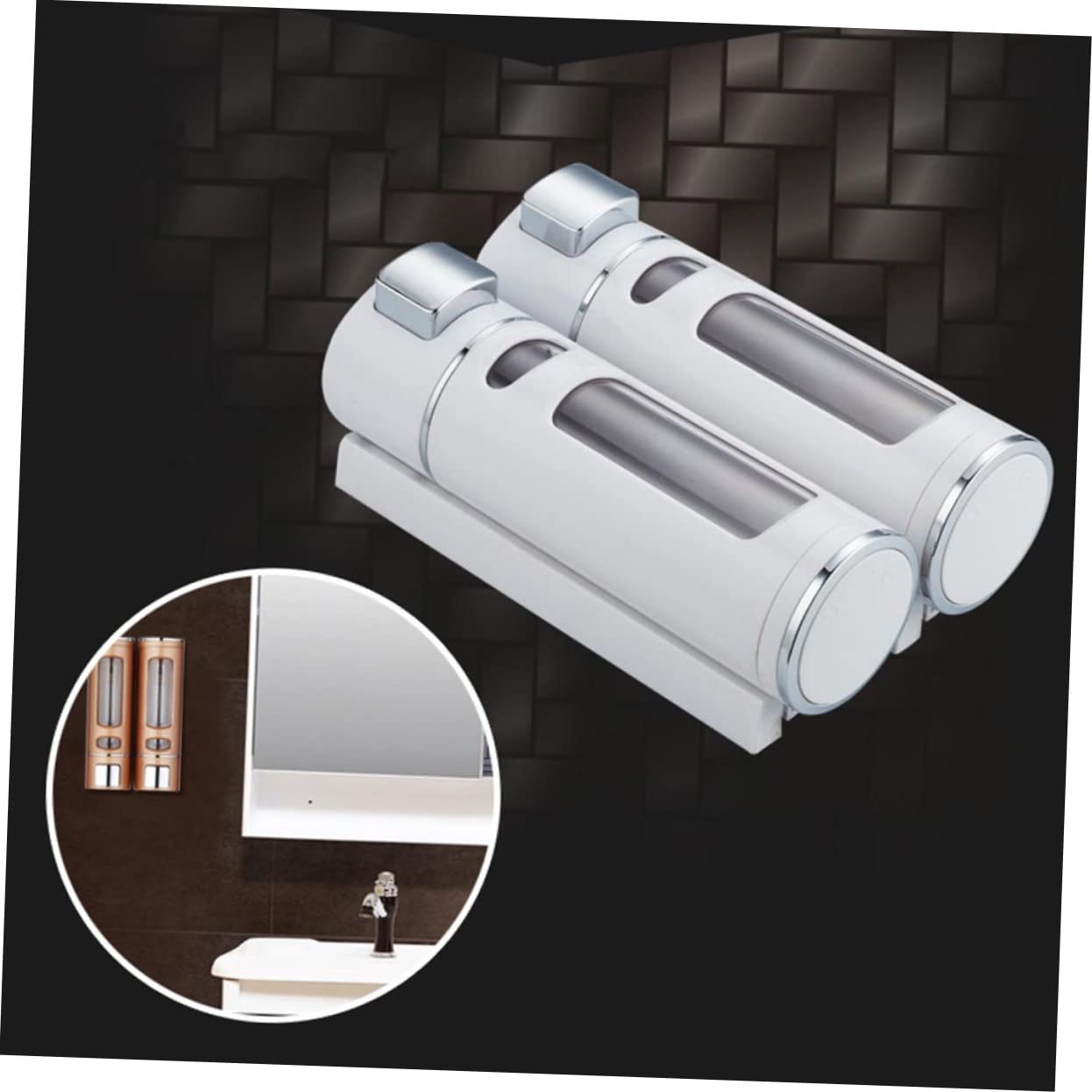 Dispenser di Sapone Liquido Bianco da Parete Doppia Testa Materiale Abs Facile da Installare, Design Finestra Trasparente per Bagno e Cucina