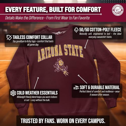 Image of NCAA College Sweatshirt Fleece Crewneck Pullover for Men and Women | Officially licensed NCAA college gameday crewneck pullover - 9 oz fleece lined sweatshirt with arch and logo design