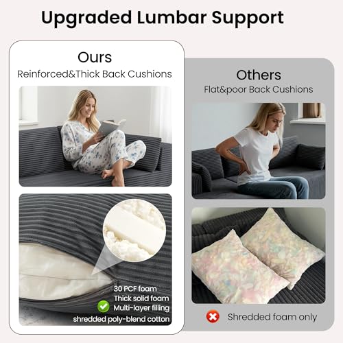 Image of 106 inch Cloud Sectional Boneless Couches for Living Room, Modular U Shaped Couch with Deep Seat, Removable Ottoman, Memory Foam Compressed Spineless 4 Seater Sofa for Bedroom Apartment, Grey