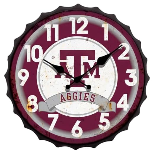 Hanna's Handiworks Texas A&M University Bottle Cap Clock Distressed Vintage Metal Aggies Wall Art – Represent Your NCAA College with TAMU Fan Décor