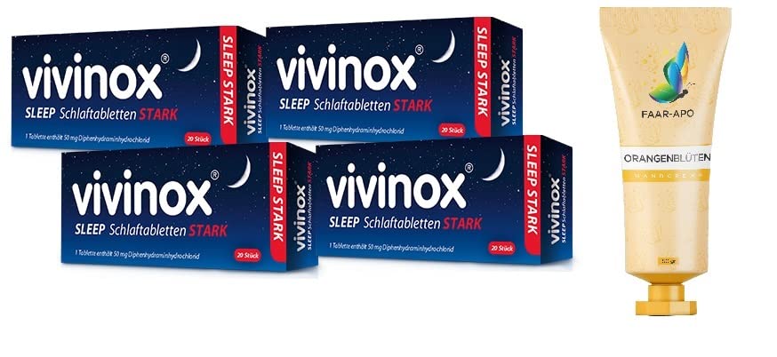 Schlaftabletten Stark 4 x 20 Tabletten Sparset inkl. einer hochwertigen Handcreme Marke Faar-Apo