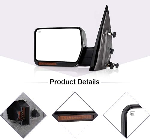 Miniatura 6 de 2004 2005 2006 para Ford para F150 Pickup Truck Remolque espejos de potencia ajustable luz de señal de giro calefactada carcasa negra