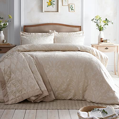 Appletree Lindly Champagne Floral Duvet Cover – King Size 230x220cm – Heavyweight Jacquard – Soft Touch Microfibre – Bird & Flower Pattern – Luxury Bedding Set with 2 Pillowcases - Image 5