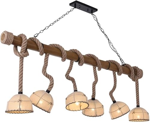 Miniatura 1 de Genérico Araña moderna, LED Modern Chandelier Lamp Large Retro Hemp 6 Bamboo Cloth Cover Hand Woven Rope Adjustable Sling E27 Living RoomDining