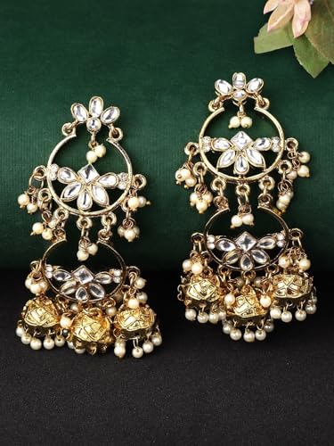 Image of Rubans Long Dangler Earrings Kundan & Pearl Ethnic Jewellery Gift for Women & Girls
