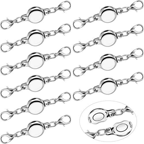 10 Pieces Silver Magnetic Necklace Clasp Round Magnetic Jewelry Clasps For Necklaces Magnetic Bracelet Clasps And Closures Necklace Clasp Helper Jewelry Making Extender With Double Lobster Clasp #TOP3