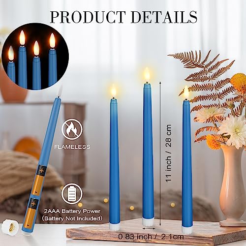 Image of Macarrie 24 Packs Flameless Taper Candles Battery Operated Fake 11 Inch Long Candlelight LED Flameless Candlesticks Flickering Tapered for Summer Fall Wedding(Blue)