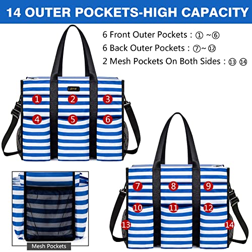 Image of IBFUN Utility Tote Bag with 24 Pockets, Large Teacher Tote for Women with Laptop Compartment, Travel Tote Bag with Zip Top