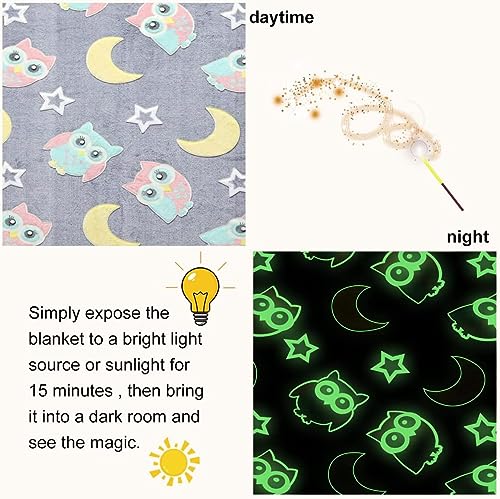 Image of Happy Hues Glow in The Dark Blanket Unicorn-70 x 60 inch / 180 cm x 152cm -Bedroom Decor- Kids-Teens Boys & Girls Travel Lightweight -Throw Blankets Soft Cozy Fluffy (Grey, Throw)