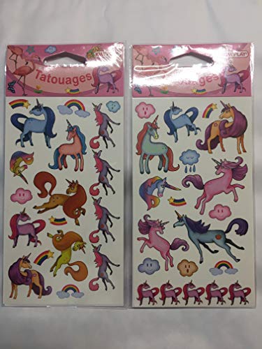 Lot de 30 tatouages temporaires thème" Licorne, arc en ciel, nuage" Cover