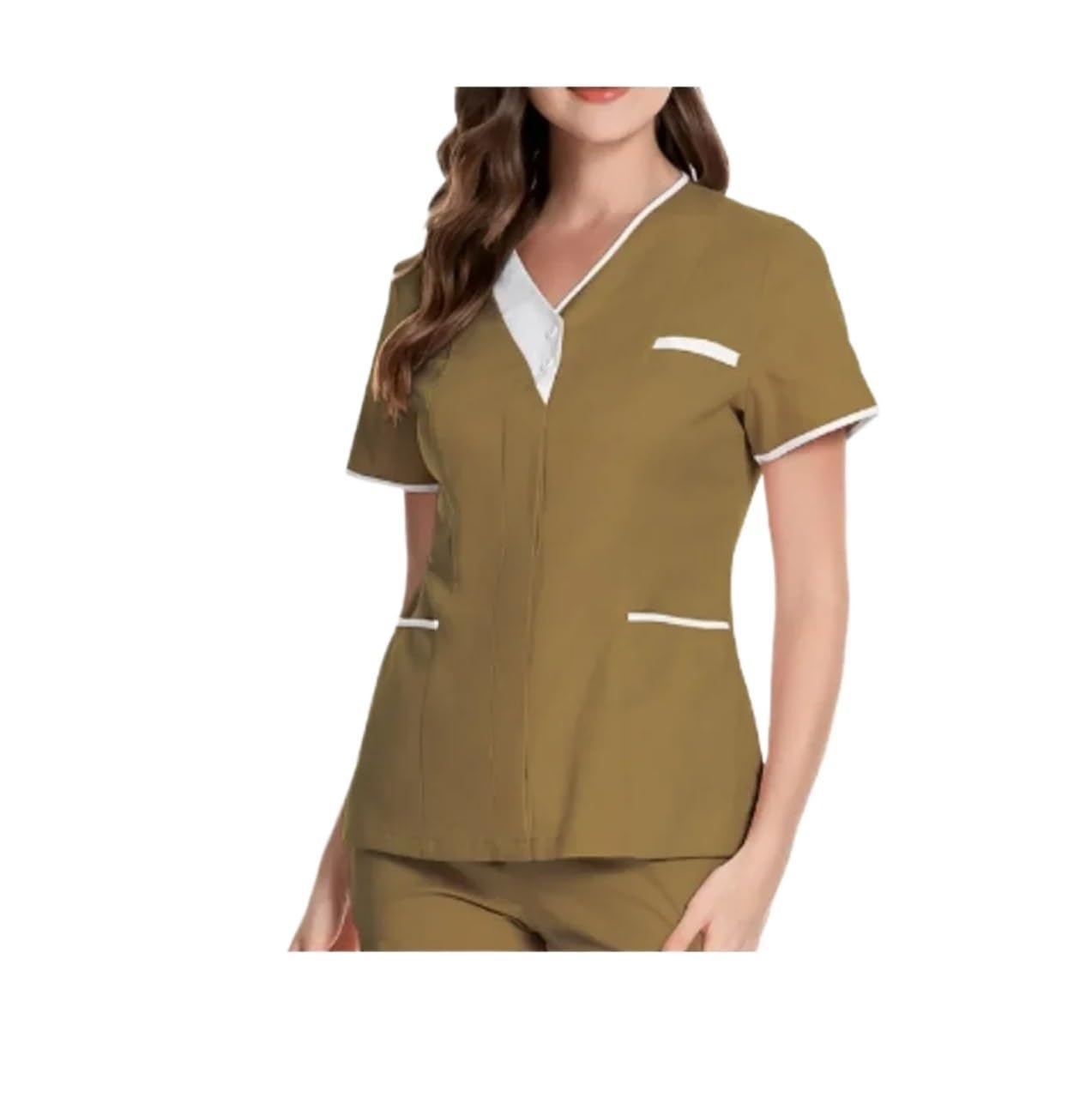 Uniforme De EnfermeríA Ropa de Lavado de Manos for Hospital, Blusas, Ropa de Trabajo de enfermería de algodón Puro, Blusas, Uniforme de Camarero, Ropa de Trabajo para Enfermeras(Khaki,XL)