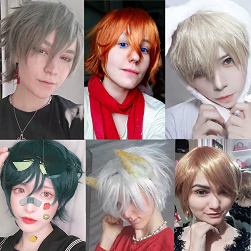 Kediciz Unisex Anime Short Cosplay Wig With Bangs Heat Resistant Hair For Women Mens Boys Party Halloween Costume Free Cap Half Black Half White Marksalecenter
