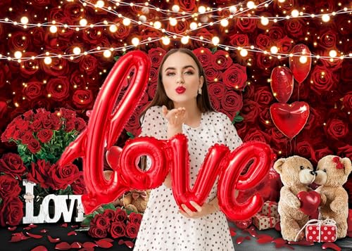 Fondo Fotográfico Rojo Rosas 7x5ft para San Valentín miniatura 7