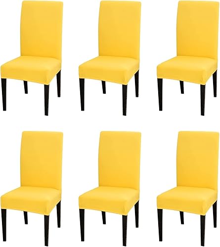 Miniatura 14 de Chickwin Paquete de 4 fundas para sillas de comedor, color amarillo, elásticas Parsons, fundas para sillas de comedor, con respaldo alto, sin