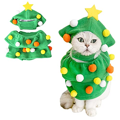ANIAC Kleiner Hund Weihnachten Kostüm Welpe Weihnachtsbaum Kleidung Weihnachtsmann Katze Bekleidung mit Weihnachtsbaum Hut Lustiger Weihnachtsbaum Haustier Cosplay Dress Up Cover