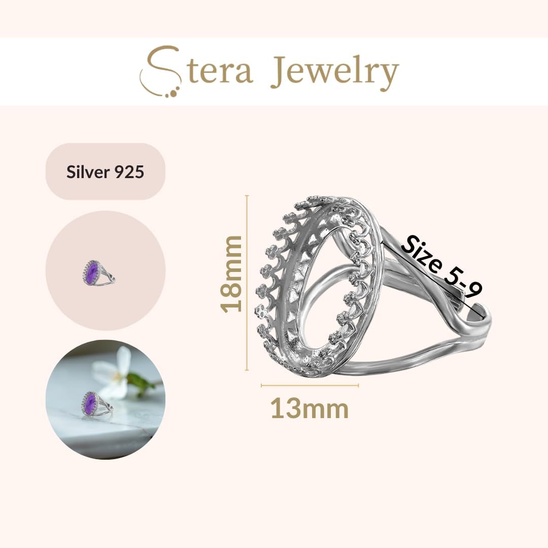 Stera Jewelry 925 Sterling Silver Adjustable Ring Blank with Horizontal Oval Bezel