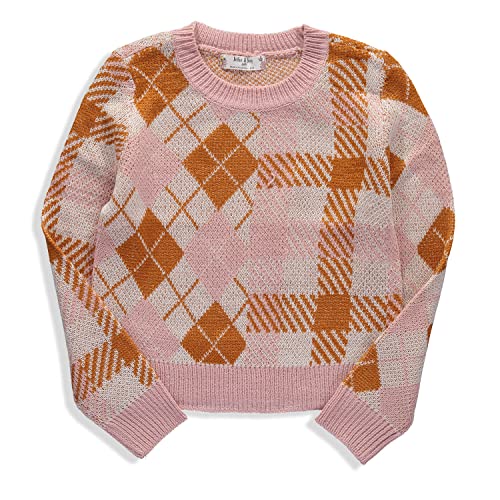 Jolie & Joy Girls Pullover Long Sleeve Crewneck Argyle Plaid Knit Sweater2