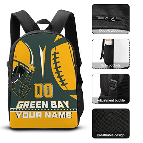 Custom Green Bay Backpack with Lunch Bag Pencil Case Personalized Name Number 3 Piece Set Gifts for Men Women4