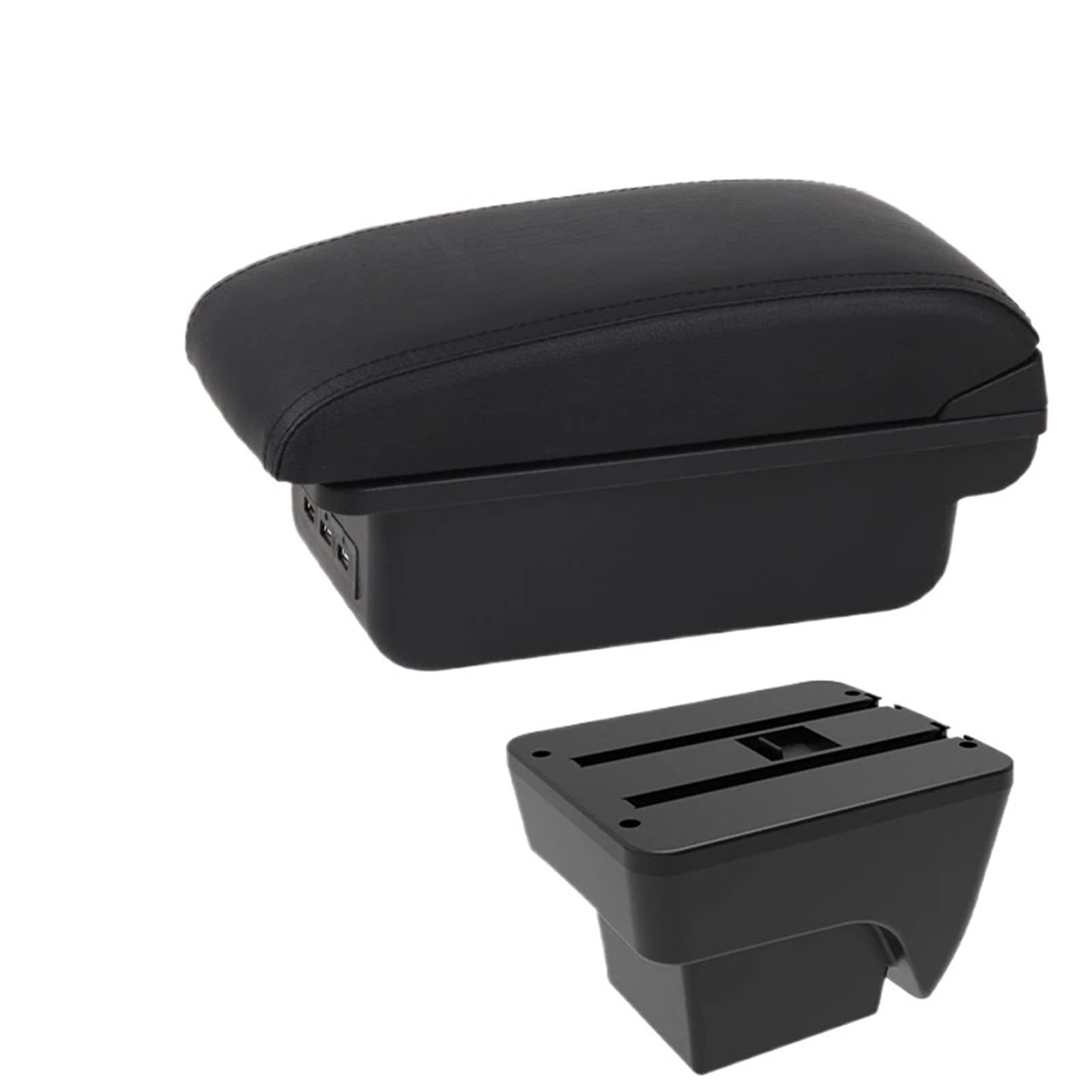 Poggia braccio Auto Per Seat Ibiza Arona 2017-2025, Vano Portaoggetti Per Bracciolo Centrale Bracciolo console centrale(B Black line 3 USB)