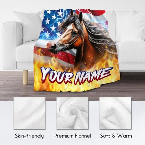Blanket for Boys - Personalized Horse Gifts for Adults - Cool Cozy Fleece Throws for Office, Sofa - 4 Sizes