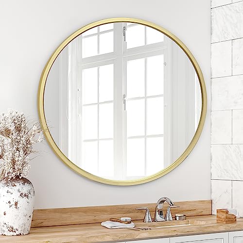 Specchio Rotondo Senza Cornice 50cm - Cristallo Smussato Bordo C - Moderno Minimalista - Oro/Cromo - Foto 8