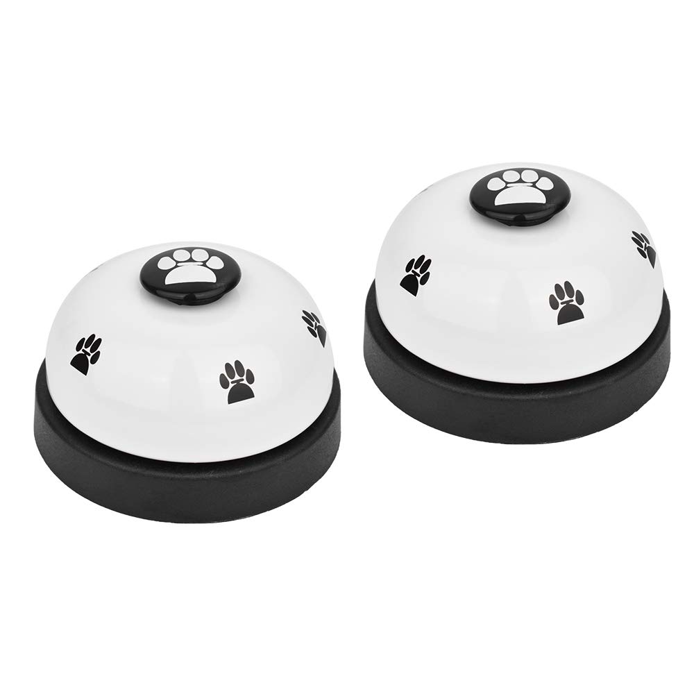 SlowTon Dog Doorbells, 2 Pack Metal Bell Dog Training with Non Skid Rubber Bottoms Dog Door Bell for Potty Training Clear Ring Pet Tool Communication Device for Small Dogs Cats (White+White)