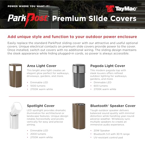 Image of TayMac Bronze Pagoda Light Slide Cover PPPLZ for ParkPost Outdoor Power Enclosure (Required), 600-Lumen 2700K Polycarbonate Post Cap Light for Garden Decor, Seamless Pagoda Lighting Accessory
