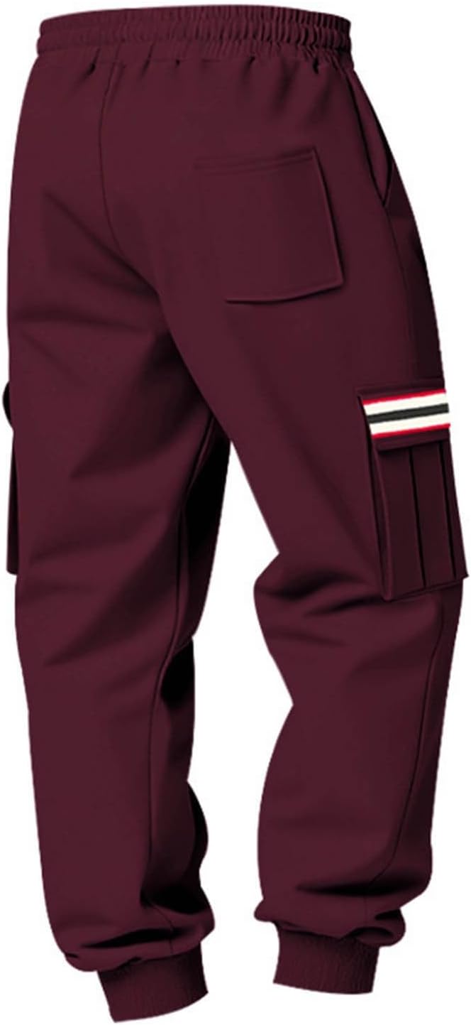 Cambkatl Fleece Lined Cargo Sweatpants for Men Striped Workout Casual Joggers Stretch Lounge Athletic Pants with Pockets