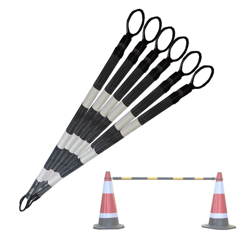 Barra Extensible para Conos de tráfico, Barrera de Seguridad Ajustable de 47 a 78 Pulgadas con Cinta Reflectante, Paquete de 6 Unidades, Divisor de construcción Vial en Blanco y Negro para e