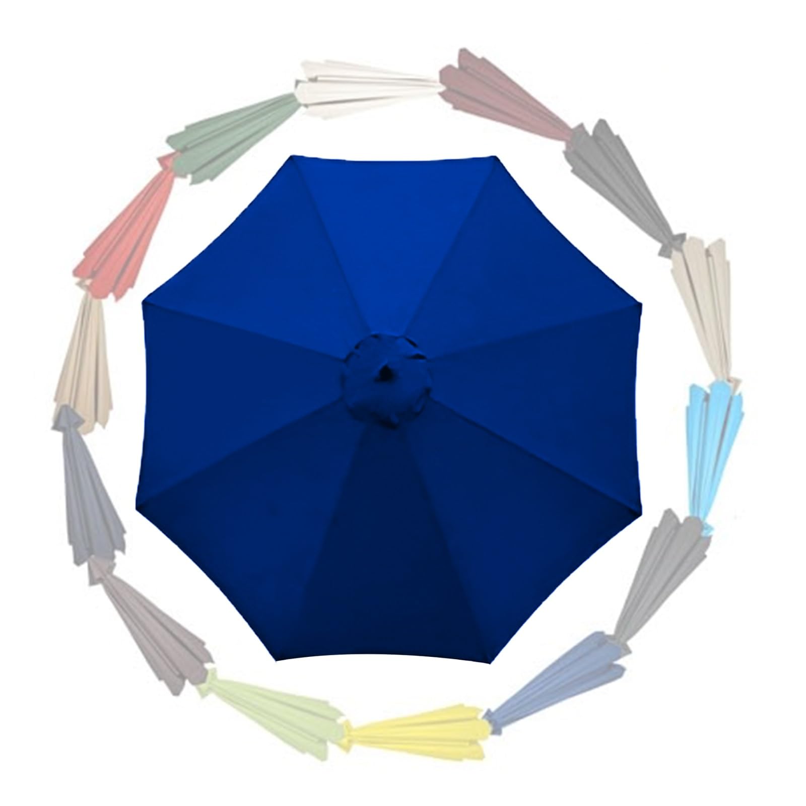 Parasol Replacement Canopy 6 Ribs/8 Ribs 2.0m 2.30m 2.50m 2.70m 3.0m 3.50m Replacement Parasol Fabric Cover For Garden Umbrella UV 50+ Waterproof(Blue,8.8ft (270cm)/8 Ribs)
