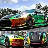 ASENDIWAY Holographic Green Vinyl Wrap Roll Rainbow Chrome Car Adhesive Gloss Decal Sticker Film Sheet Air Bubble Free DIY Vinyl Decor 2ft x 4.5ft