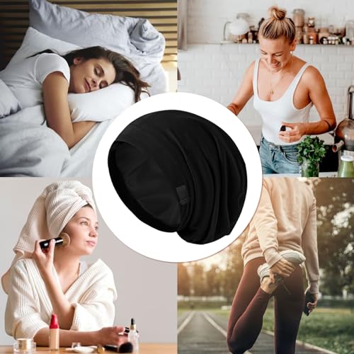 Image of ZHENSILK Silk Bonnet for Sleeping Women, Adjustable Silky Satin Lined Sleep Cap, Silk Hair Wrap Slouch Beanie Hat