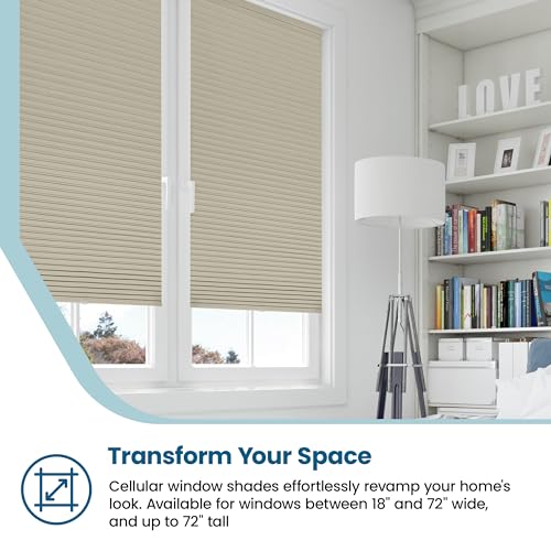 BlindsAvenue Cellular Honeycomb Cordless Shade, 9/16" Single Cell, Blackout, Fawn, Size: 56" W x 48" H