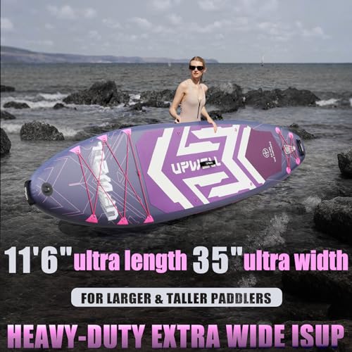 Image of UPWELL 11'6 inchx35 inch Extra Wide Inflatable Paddle Board, Stand Up Paddle Board for Youth & Adults, Stable Design, Premium SUP Accessories, 120L Backpack, 10L Dry Bag, Paddle, Leash, Hand Pump, US Fins