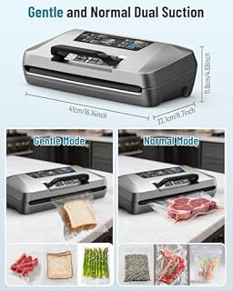 Machine Sous Vide Alimentaire Professionnelle 95 kPa, 12 en 1 Sous Videuse Alimentaire avec Rangement pour Sacs, Coupe-sac Intégré, 1 Rouleaux de sac et 10 Sacs Prédécoupés