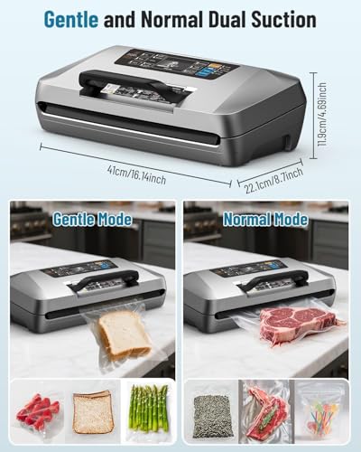 Miniatura 2 de Dxstring Envasadora Al Vacio Profesional, 95kpa 12-In-1 Embasadoras Vacio Alimentos, Apoyo Al Proceso De Envasado Al Vacío Continuo, Doble Sellado, Uso Con Una Sola Mano, Con 1 Rollo 10 Bolsas