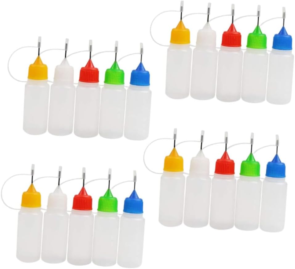 BETOOKY 20pcs 30ml Small Refillable Glue Squeeze Bottles with Needle Tip Applicator and Caps, Semi- Paint Dispensing Bottles for Precision Crafting and Laboratory Use Random Color