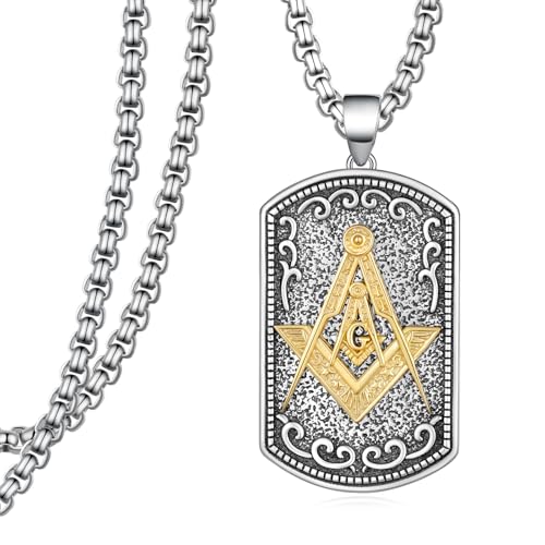 Masonic Necklace for Men 925 Sterling Silver Freemason Compass Symbol Shields Necklace Masonic Gifts for Men Women