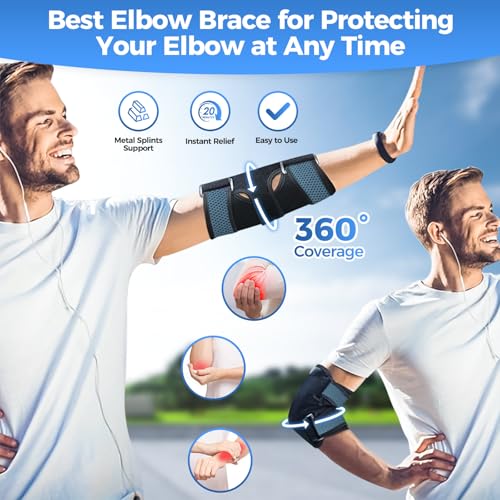 Elbow Brace with Removable Metal Splints, Cubital Tunnel Brace for Sleeping, Tendonitis Elbow Splint, Ulnar Nerve Entrapment brace, Tennis Elbow Brace, Adjustable Stabilizer Elbow Support for Women and Men - Image 3