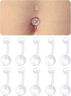 8pcs 14g Clear Belly Button Rings Retainer Plastic Belly Ring Curved Barbell Belly Button Retainers 14 Gauge Clear Belly Ring Retainer for Work Surgery Sports 10mm 3/8"