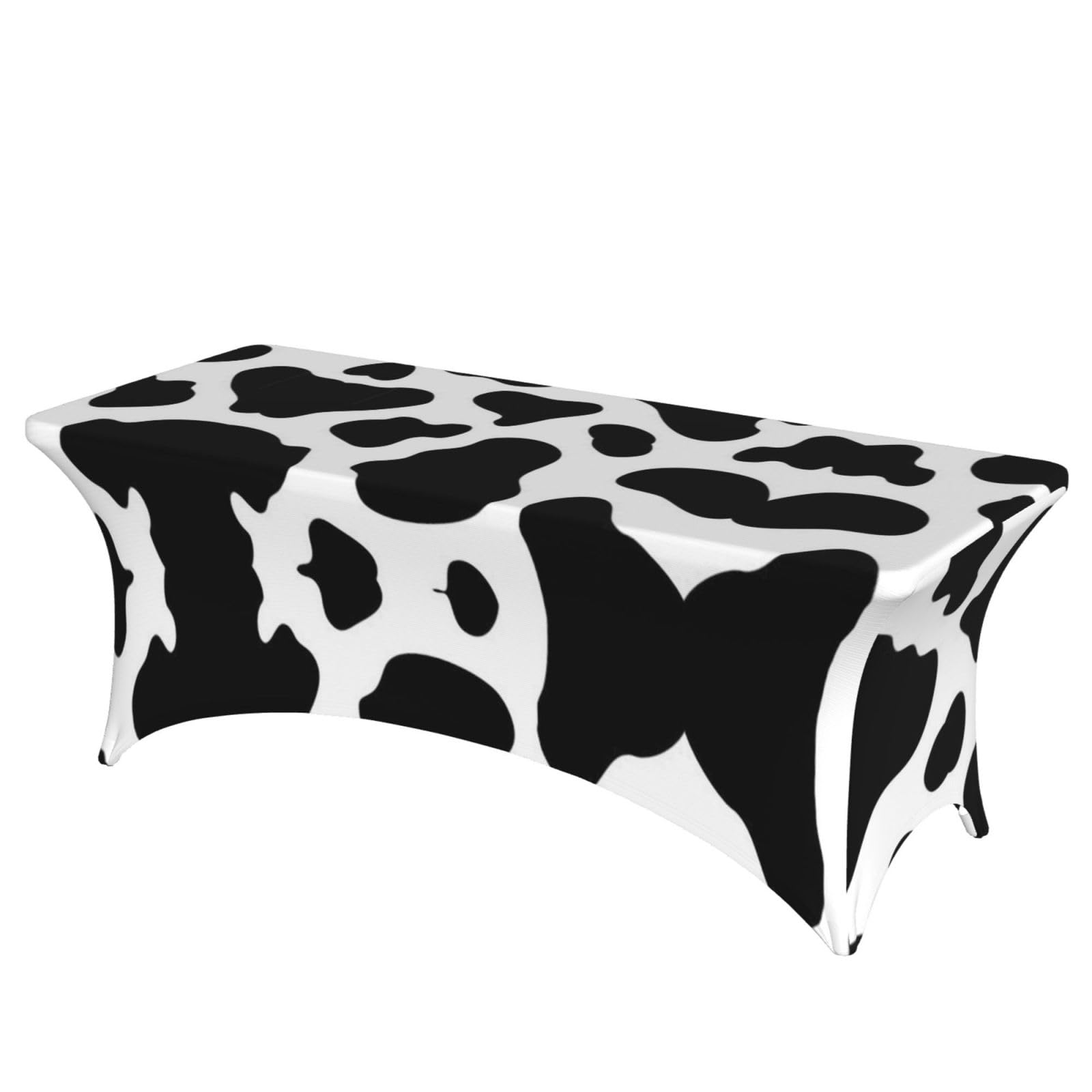 AUGUSTRUSH Fit Stretch Table Cover - 6FT Rectangular Spandex Tablecloth, Cow spot Tablecloths, Wrinkle-Resistant & Fitted Table Protector for Parties, Weddings, Banquets (183x76cm)