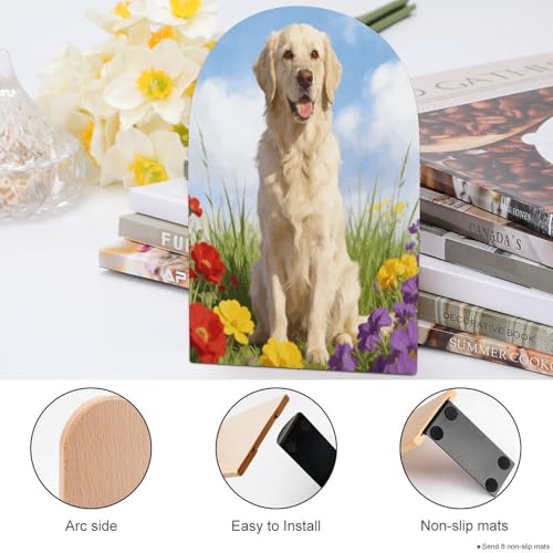 Sujetalibros de madera beige con animales y metal antideslizante para estanterías 5