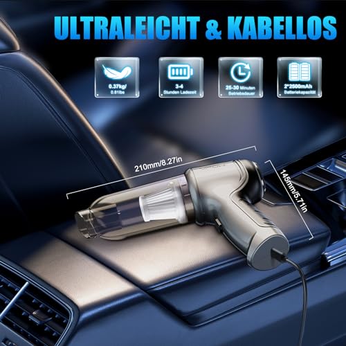 Akku Handstaubsauger Auto Staubsauger Kabellos: 15000PA Akkusauger mit 3 HEPA Filter - 5000mAh Handheld Vacuum Cleaner - Mini USB Staubsauger Aandsauger für Auto Haustiere Haus Car