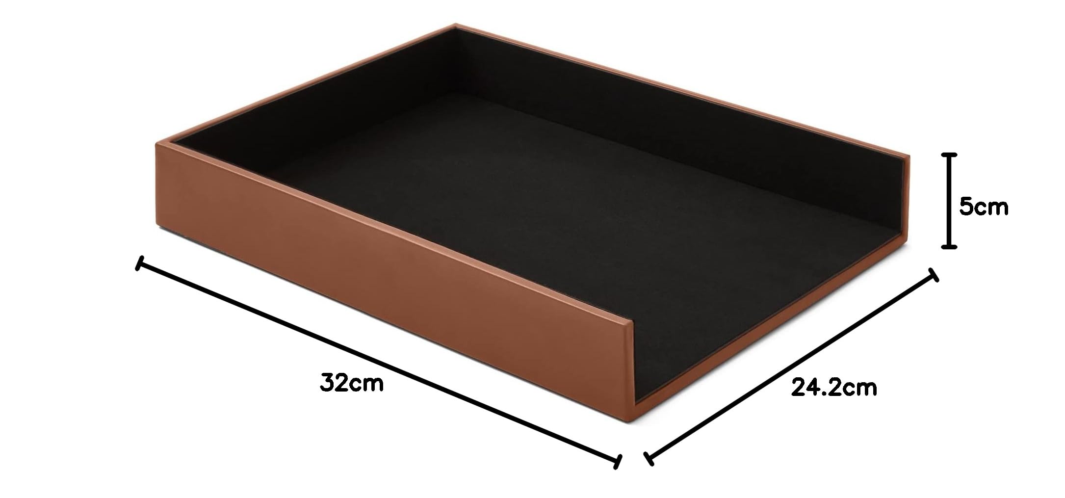 Eglooh - Minerva - Organizador Papeles para Escritorio Cuero Marrón Naranja - Bandejas Oficina para Documentos Folios - cm 32 x 24,2 x H.5 - Made in Italy
