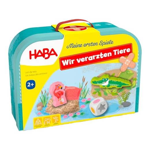 HABA Meine ersten Spiele – Wir verarzten Tiere – Tierarzt-Würfelspiel für Kinder ab 2 Jahren – Mit Arztkoffer & 2 Spielvarianten – 2011719001