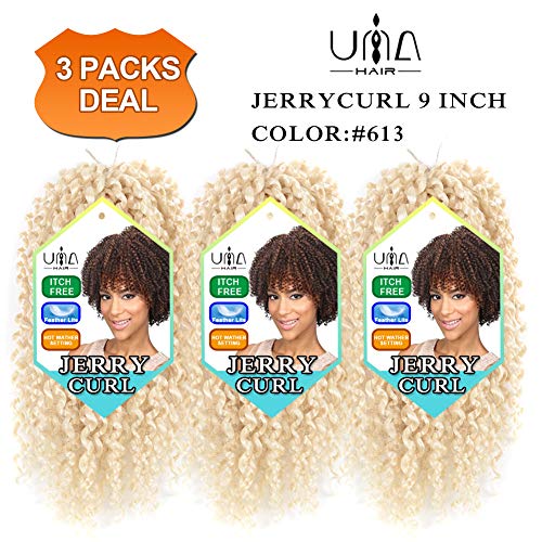UNA 9inch Jerry Curl Crochet Hair Ombre Marlybob Crochet Braids Short Afro Kinky Curly Braiding Hair (3Pcs, 613)