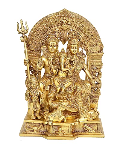 Image of AONA Shiv Parivar Brass Action Pooja Idol /Brass Made Shiv Parivar /Shiv Parvati Ganesh Idol For Good Luck, Success And Prosperity, Height : 12 Inch