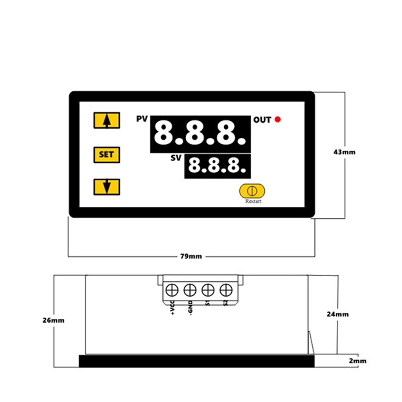 W3230 Digitaler Mini-Temperaturregler Thermostat Relaisausgang 12 V 24 V 220 V Regler Heizung Kühlung Steuerung mit Sensor (Color : AC 220V)