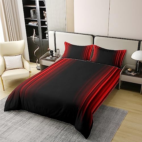 Loussiesd Abstract Ombre 100% Cotton Duvet Cover Kids Red and Black Bedding 100% Cotton Set Room Decor 3Pcs King Size Zipper - Image 3