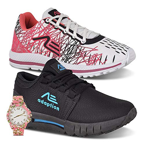 Kit 2 Tênis Adaption Ax 900 e Spider Preto Azul/branco Rosa + Relogio - 38